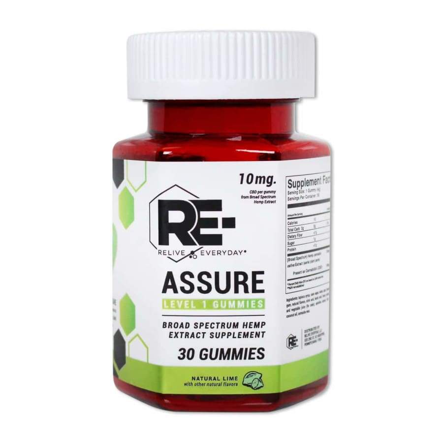 Relive Everyday | RE-Assure Natural Lime Hemp Extract Vegan CBD Gummies (30ct 300mg) - CBD Gummies