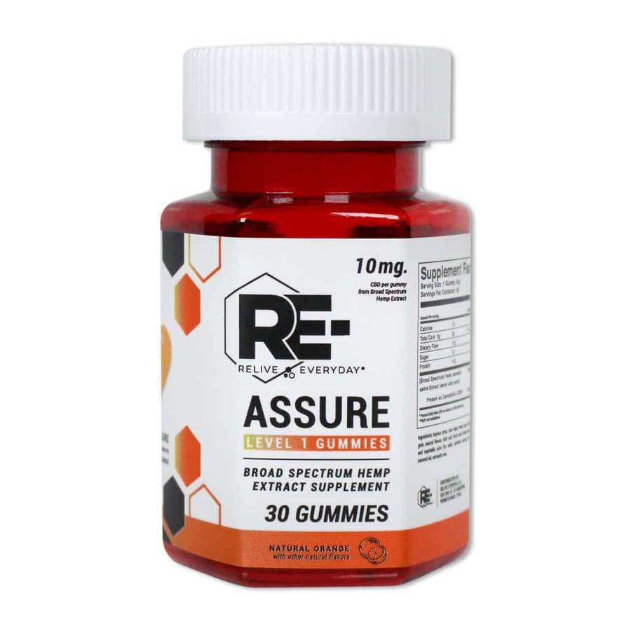 Relive Everyday | RE-Assure Natural Orange Hemp Extract Vegan CBD Gummies (30ct 300mg) - CBD Gummies
