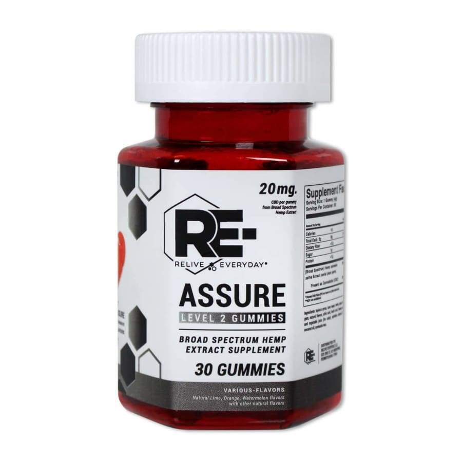 Relive Everyday | RE-Assure Various Flavors Hemp Extract Vegan CBD Gummies (30ct 300-900mg) - CBD Gummies