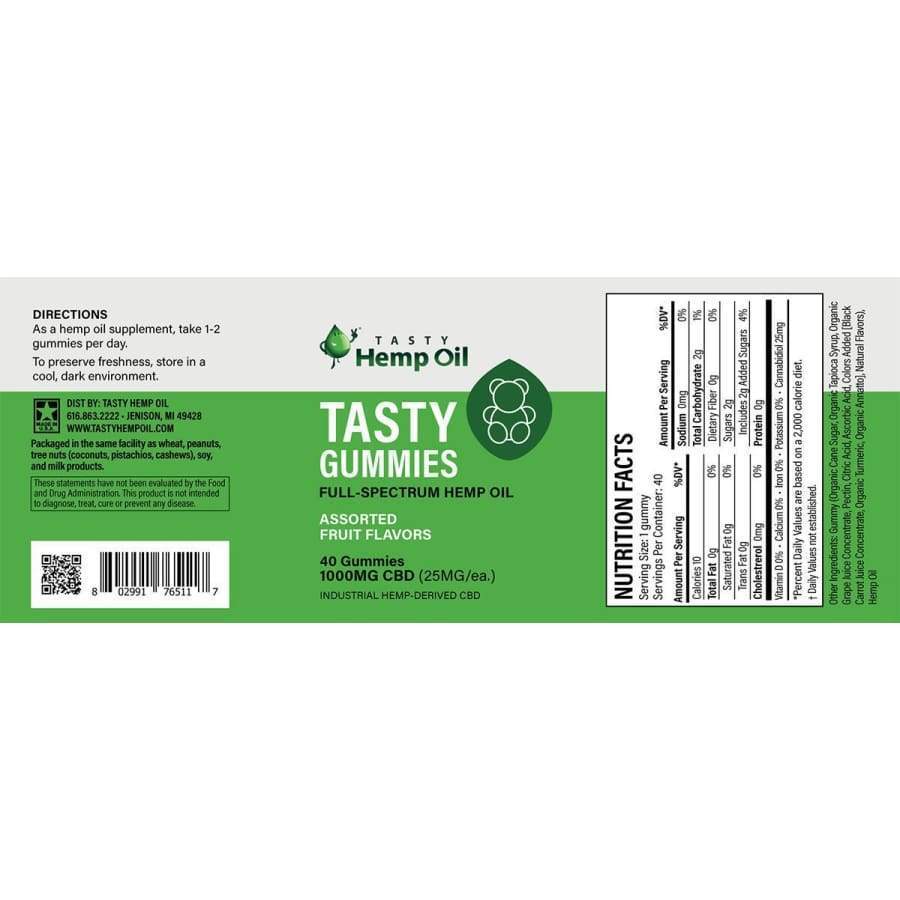 Tasty Hemp Oil | Assorted CBD Gummy Bears (40 ct 25mg) - CBD Edibles