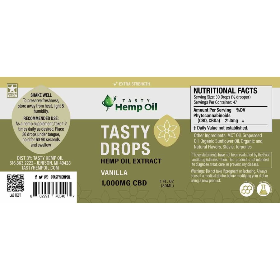 Tasty Hemp Oil | Tasty Drops Extra Strength (10z 1000mg) - CBD Oils